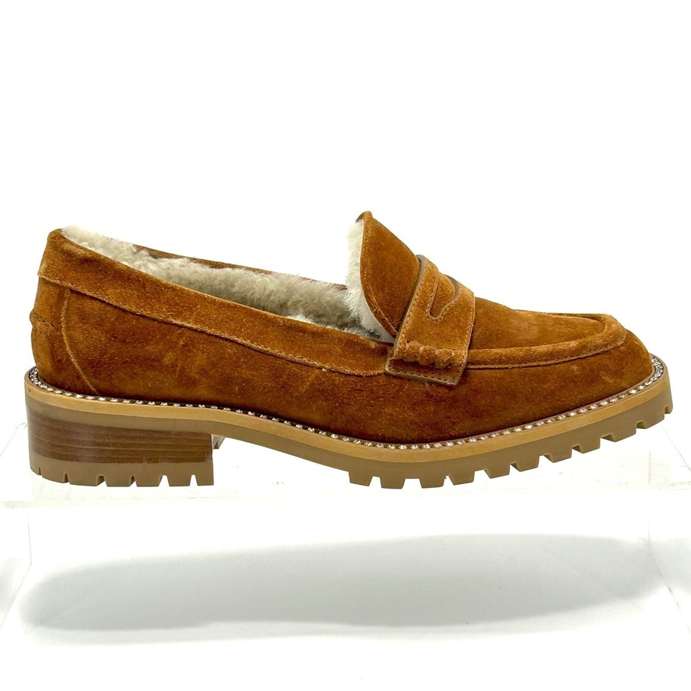 Jimmy Choo Size 38 US 6.5 Narrow Suede Shearling Crystal Deanna Loafer Shoes - Picture 3 of 15